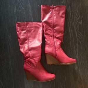 Women's Red Wedge Boots